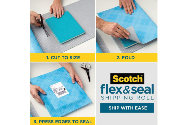Scotch Flex & Seal Shipping Roll 38cm x 3m – Pack of 4 | Water-Resistant Cushion Wrap | No Tape Needed