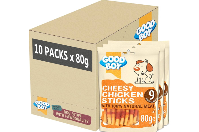 Good Boy Cheesy Chicken Sticks Dog Treats – 10 Packs x 80g – With 100% Natural Chicken Breast Meat – Low Fat