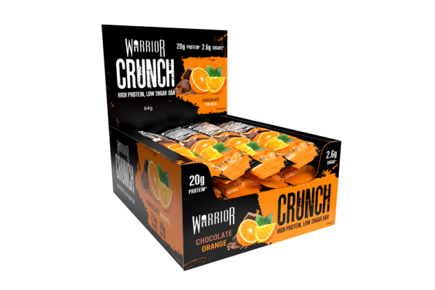 Warrior Crunch Protein Bars – Chocolate Orange – 20g Protein, Low Sugar – 12 x 64g