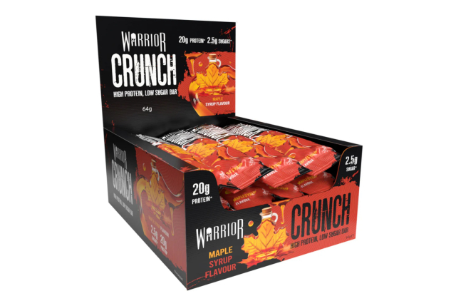 Warrior Crunch Protein Bars – Maple Syrup Flavour – 20g Protein, Low Sugar – 12 x 64g