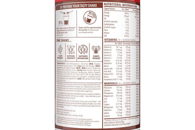 SlimFast Chocolate Meal Replacement Shake Powder 1.875kg – 50 Servings, High Protein, Low Calorie