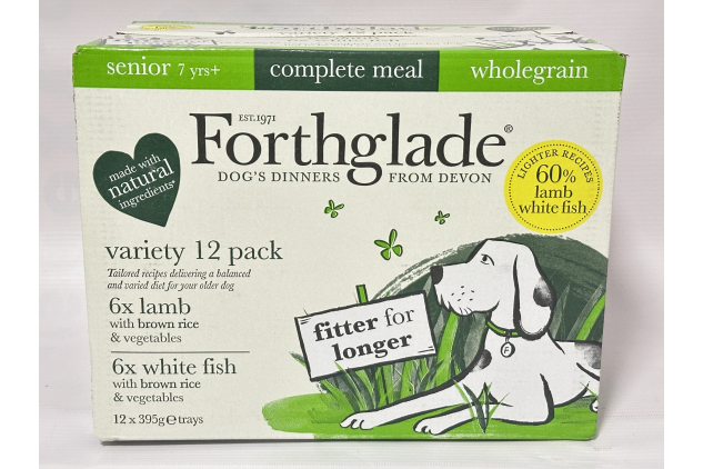 Forthglade Senior Wet Dog Food Variety Pack – 12 x 395g Trays | Lamb & White Fish with Brown Rice & Vegetables | 7 Years+ | Wholegrain & Hypoallergenic