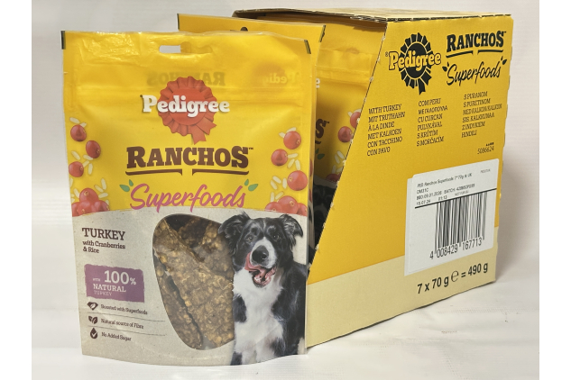 Pedigree Ranchos Superfoods Dog Treats with Turkey, Cranberries & Rice – 7 x 70g
