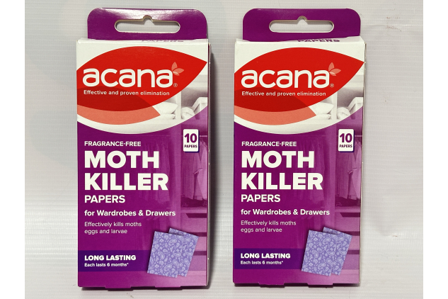 Acana Moth Killer Papers – Twin Pack (2 x 10 Sheets) – Fragrance-Free, Long Lasting Protection for Wardrobes & Drawers – Eliminates Moths, Eggs & Larvae – 6 Months Effective