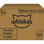 Whiskas 1+ Adult Wet Cat Food Poultry Selection in Jelly – 120 x 85g Pouches Megapack