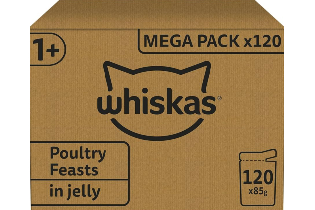 Whiskas 1+ Adult Wet Cat Food Poultry Selection in Jelly – 120 x 85g Pouches Megapack