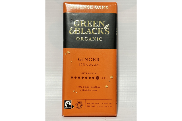 Green & Blacks Organic Ginger Dark Chocolate Bars (15 x 90g) – 60% Cocoa, Fairtrade, Intense Dark Chocolate with Crystallised Ginger