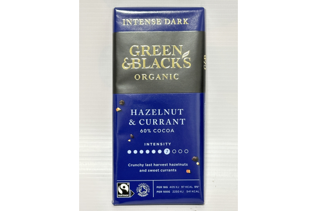Green & Blacks Organic Hazelnut & Currant Dark Chocolate Fruit & Nut Bars 15 x 90g – Fairtrade, 60% Cocoa