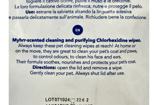 Camon Pet Cleansing Wipes with Myrrh & Chlorhexidine – 100 Wipes – Dogs & Cats – Gentle Coat, Paw & Muzzle Care – Made in Italy