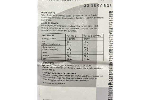 Bulk Pure Whey Protein Powder – Chocolate Peanut – 1kg | 33 Servings – 22g Protein per Scoop, Low Sugar