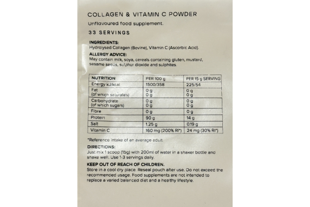 Bulk Collagen & Vitamin C Powder – Hydrolysed Bovine Collagen with Peptides – High Protein Supplement for Skin, Hair, Joints & Bones – Unflavoured, 500g