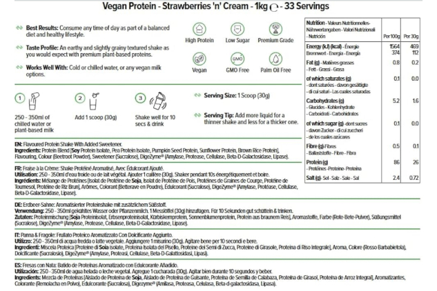 Protein Works Vegan Protein Powder Strawberries ‘n’ Cream – 1kg | 33 Servings | Plant-Based, Low Sugar, High Protein Shake