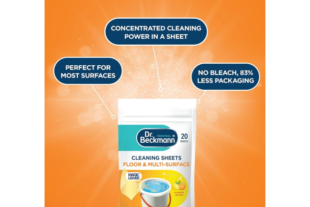 Dr. Beckmann Floor & Multi-Surface Cleaning Sheets – Summer Lemon – 20 Sheets | Dissolvable, Eco-Friendly, Powerful on Dirt & Grease