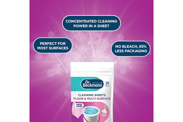 Dr. Beckmann Floor & Multi-Surface Cleaning Sheets – Spring Fresh – 20 Sheets | Dissolvable, Eco-Friendly, Powerful on Dirt & Grease