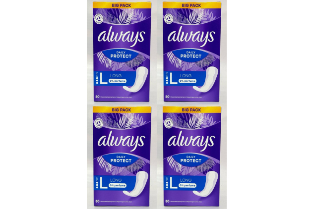 Always Daily Protect Long Panty Liners – 4 Packs of 50 (200 Liners) | 0% Perfume, Comfortable & Odour Lock