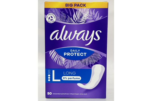 Always Daily Protect Long Panty Liners – 4 Packs of 50 (200 Liners) | 0% Perfume, Comfortable & Odour Lock