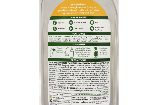 Zoflora Springtime Multipurpose Disinfectant Trigger Spray – 6 x 800ml | Antibacterial Multi-Surface Cleaner, Pet-Safe, Cuts Through Grease & Grime, Kills 99.9% of Bacteria & Viruses