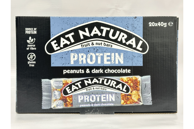 Eat Natural Protein Bars – Peanuts & Dark Chocolate – 20 x 40g (800g) | High Protein Fruit & Nut Bars with Dark Chocolate, Source of Fibre
