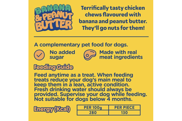 Wagg Chews Banana & Peanut Butter Bars for Dogs – 11 x 140g | Tasty Dog Treats with Real Meat, No Added Sugar