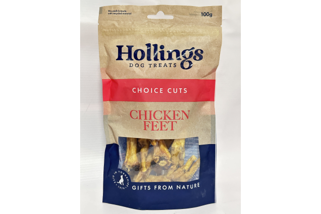 Hollings Chicken Feet Dog Treats – 100g | 100% Natural, High Protein, Grain Free Crunchy Treats for Adult Dogs