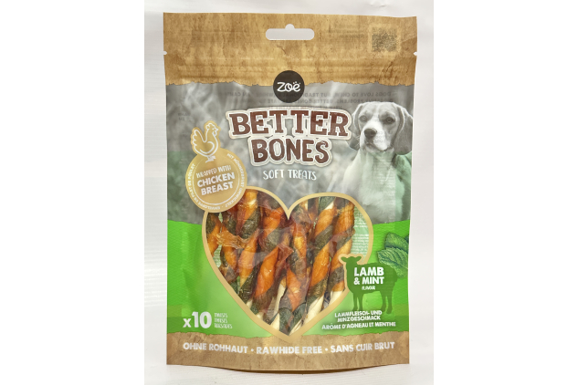 Zeus Better Bones Dog Treats Lamb & Mint Wrapped Twists – Rawhide-Free Chews – 114g