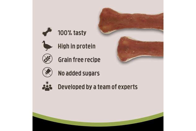 Rosewood Medium Chewy Bones for Dogs with Duck – Grain Free, High Protein Treats (2pc, 80g)