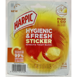 Harpic Hygienic Fresh Sticker Toilet Block – Citrus – 4 x 4 Adhesive Blocks – Up to 8 Weeks Freshness
