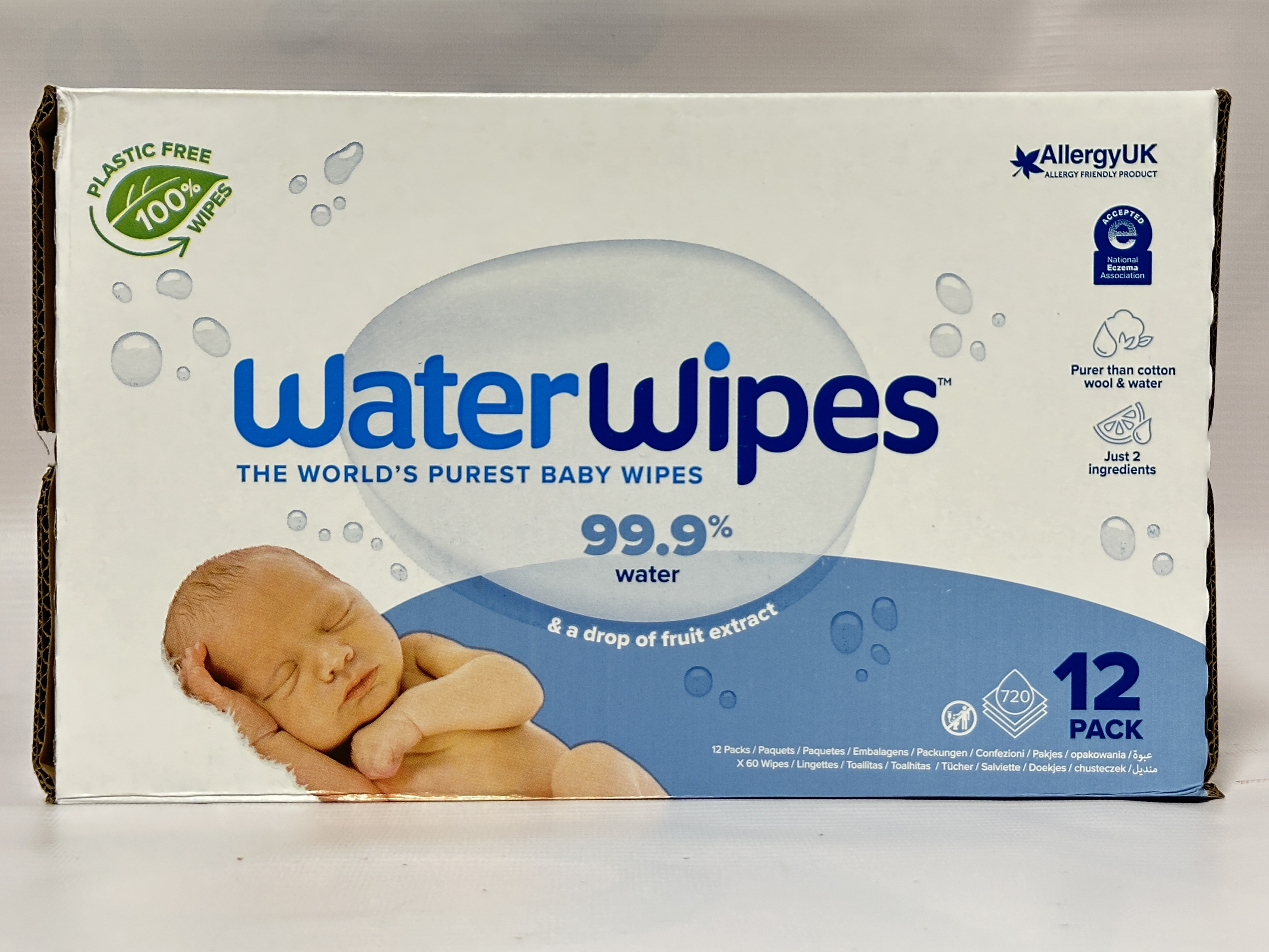 WaterWipes Sensitive+ Baby Wipes – 720 Wipes (12 x 60 Pack) – - Main Image