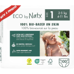Eco by Naty Baby Nappies Size 1 (2–5 kg / 4–11 lbs) – 100 Count | 100% Bio-Based, Plant-Based, Vegan, Chemical-Free