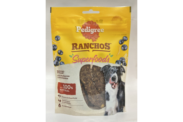 Pedigree Ranchos Superfoods Dog Treats with Beef, Blueberries & Wholegrains – 7 × 70 g | 100% Natural Beef, High Protein & No Added Sugar