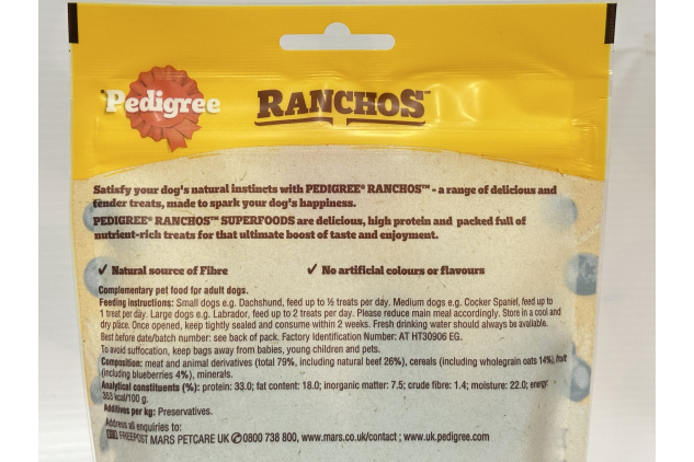 Pedigree Ranchos Superfoods Dog Treats with Beef, Blueberries & Wholegrains – 7 × 70 g | 100% Natural Beef, High Protein & No Added Sugar