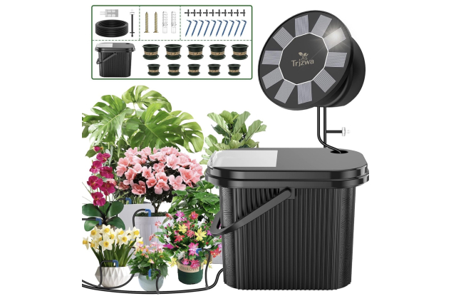 Solar Irrigation System Kit with 9 Timing Modes – Automatic Drip Watering with Bucket & Pots for Garden, Balcony & Greenhouse