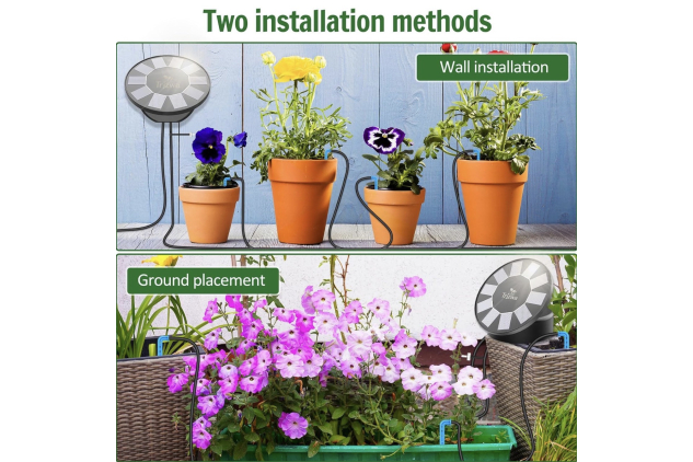 Solar Irrigation System Kit with 9 Timing Modes – Automatic Drip Watering with Bucket & Pots for Garden, Balcony & Greenhouse