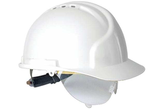 JSP Mk7 Vented Safety Helmet with Retractaspec Visor – Slip Ratchet Adjustment – White