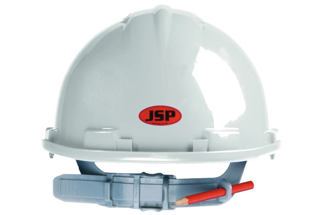 JSP Mk7 Vented Safety Helmet with Retractaspec Visor – Slip Ratchet Adjustment – White