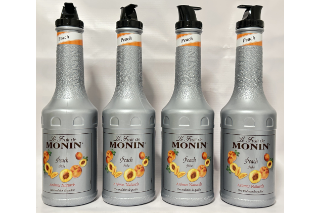 Monin Peach Fruit Mix Puree 4 x 1L – 50% Real Peach, Vegan, Natural Flavours, Cocktail & Smoothie Mix