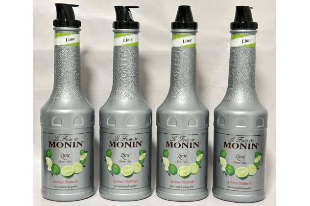 Monin Lime Fruit Mix Puree 4 x 1L – 51% Real Lime & Lemon, Vegan, Natural Flavours for Cocktails & Smoothies
