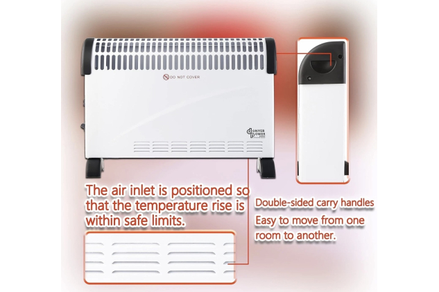 Convector Radiator Heater 2000W – Adjustable Thermostat, Wall & Floor Mount, White | SEE DESCRIPTION