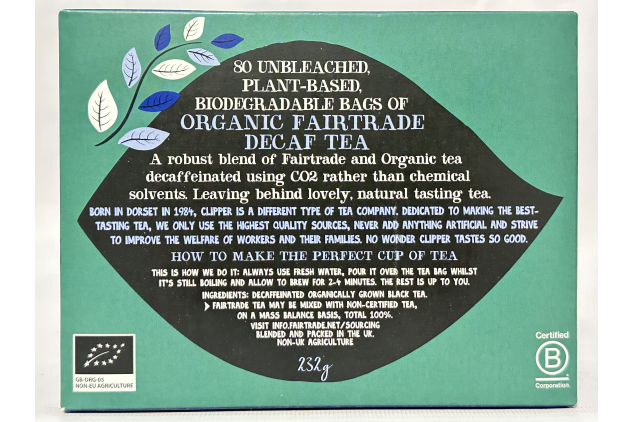 Clipper Decaf Tea Bags 80 Pack – Organic Fairtrade Black Tea | Biodegradable Bags