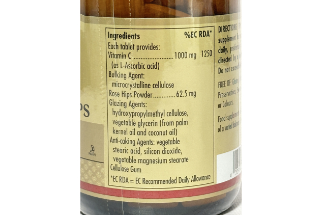 Solgar Vitamin C 1000mg with Rose Hips Tablets – 250 Tablets