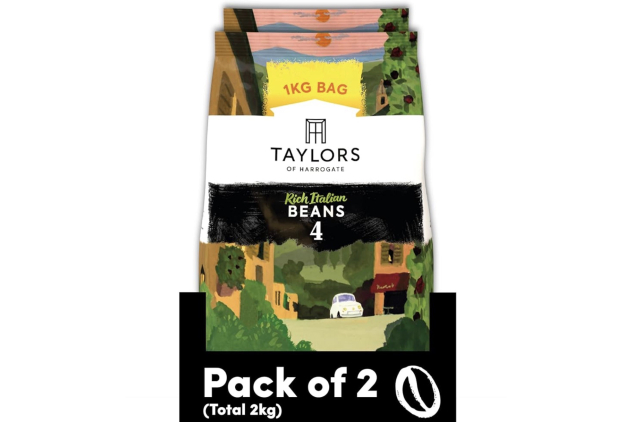 Taylors of Harrogate Rich Italian Coffee Beans 1kg (Pack of 2 – Total 2kg) | Medium Roast Whole Coffee Beans | Rich & Refined Flavour with Dark Chocolate & Almond Notes | Suitable for Bean-to-Cup & Espresso Machines