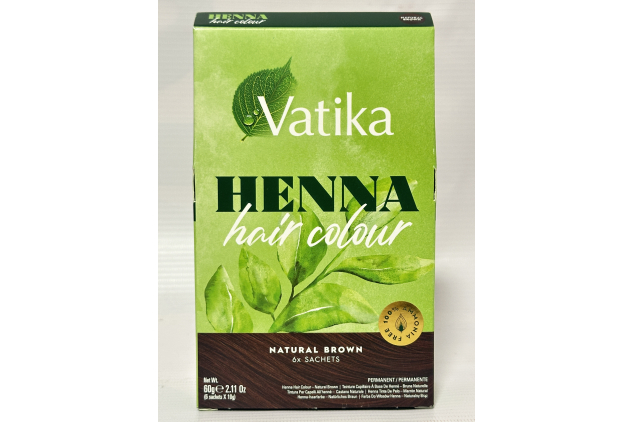 Vatika Henna Hair Colour Natural Brown 6 x 10g | 100% Ammonia Free | Herbal Hair Dye | Long-Lasting Shine & Grey Coverage