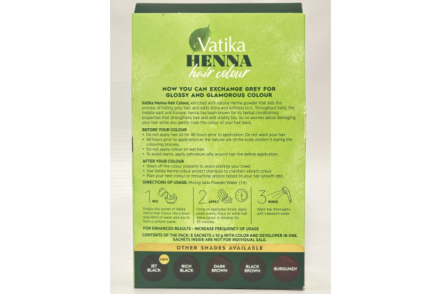 Vatika Henna Hair Colour Natural Brown 6 x 10g | 100% Ammonia Free | Herbal Hair Dye | Long-Lasting Shine & Grey Coverage