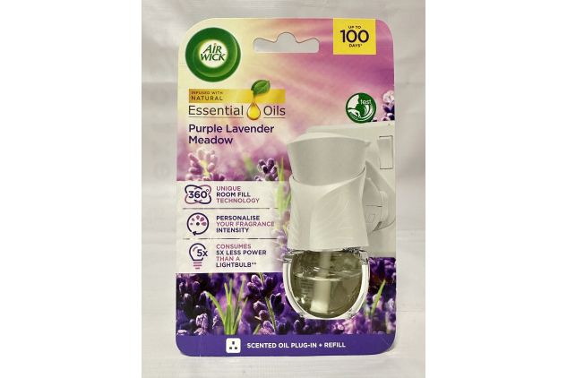 Air Wick Essential Oils Plug In & Refill – Purple Lavender Meadow | Long-Lasting Freshness up to 100 Days