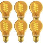 E27 Vintage LED Light Bulbs 4W A60 Amber Glass Ultra Warm 1800K Dimmable Retro Style – 6 Pack