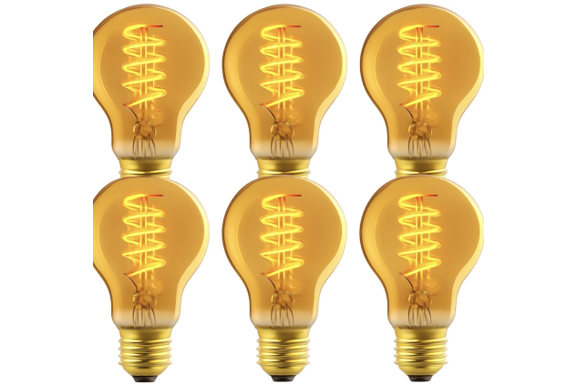 E27 Vintage LED Light Bulbs 4W A60 Amber Glass Ultra Warm 1800K Dimmable Retro Style – 6 Pack