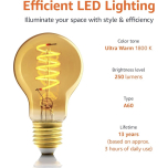 E27 Vintage LED Light Bulbs 4W A60 Amber Glass Ultra Warm 1800K Dimmable Retro Style – 6 Pack