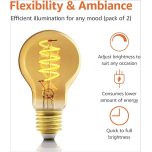 E27 Vintage LED Light Bulbs 4W A60 Amber Glass Ultra Warm 1800K Dimmable Retro Style – 6 Pack