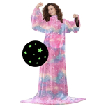 Kanguru Glow Rainbow Wearable Blanket with Sleeves – Glow in the Dark Fleece, 140x180 cm
