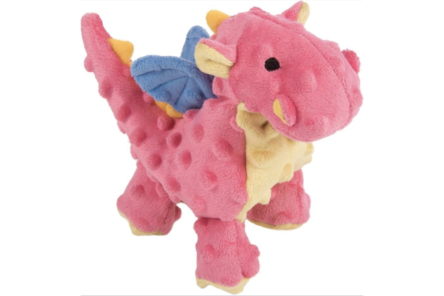 goDog Small Dragon Plush Dog Toy – Chew Guard Technology, Tough & Durable, Coral